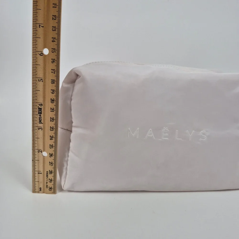 MAELYS Cosmetics Puffer Makeup Bag Pale Pink Quilted Nylon Travel Pouch